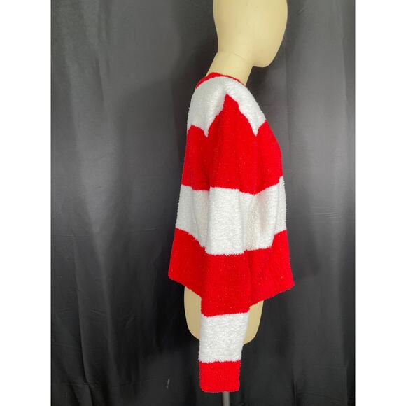 Cute Christmas Fuzzy Sweater, Poof New York, Red and White Sequence Tree - Picture 5 of 6